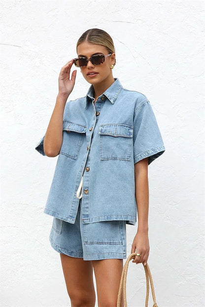 Unisex Denim Set - Jacket and Shorts, Casual Vintage Style
