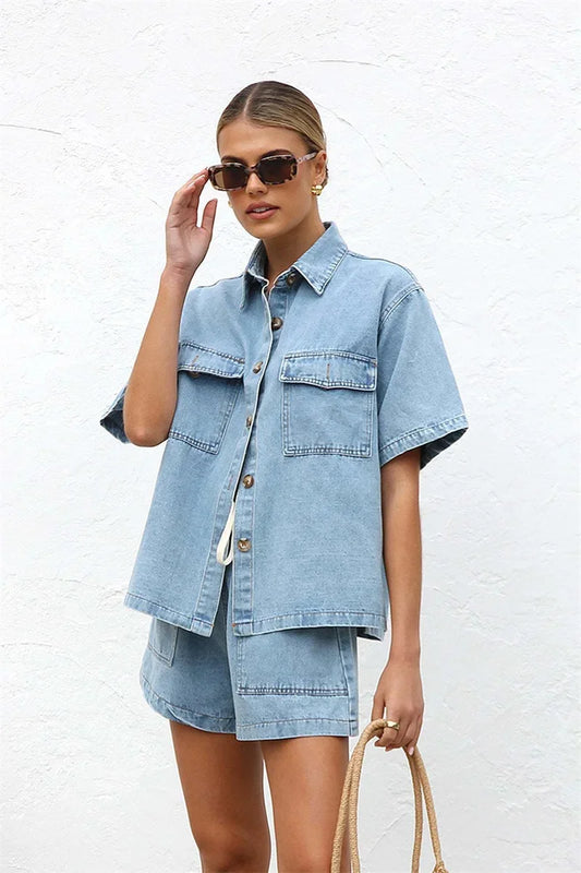 Unisex Denim Set - Jacket and Shorts, Casual Vintage Style