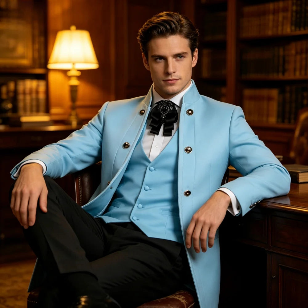 Double Breasted Jacquard Men's 3-Piece Suit Set