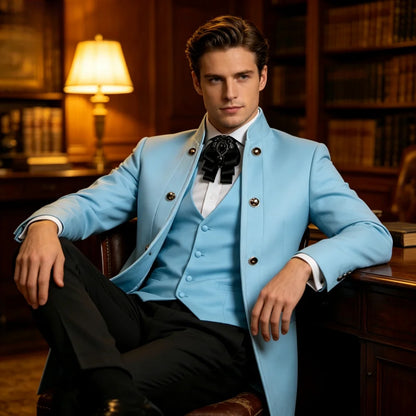 Double Breasted Jacquard Men's 3-Piece Suit Set