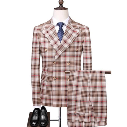 Men's Slim & Fit Business Plaid Suit