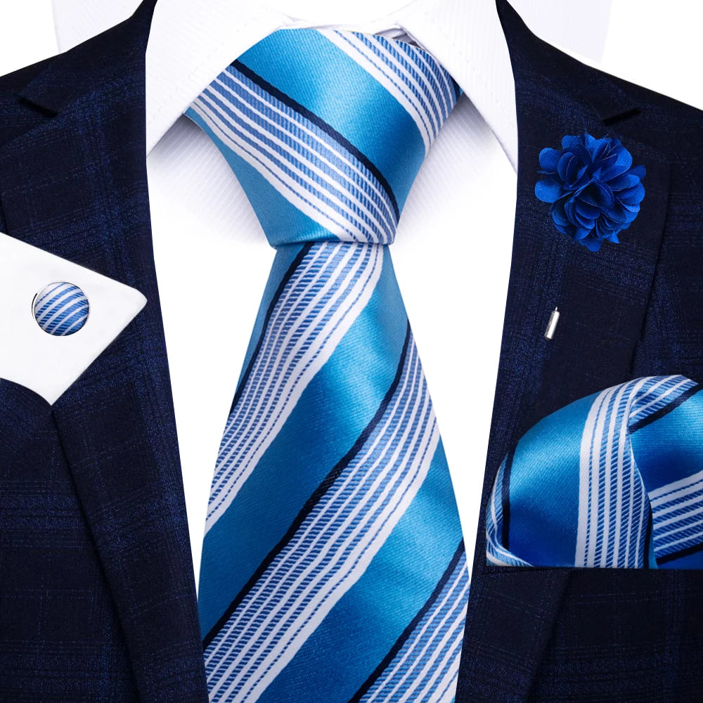 Men's Paisley Sky Blue Striped Silk Tie