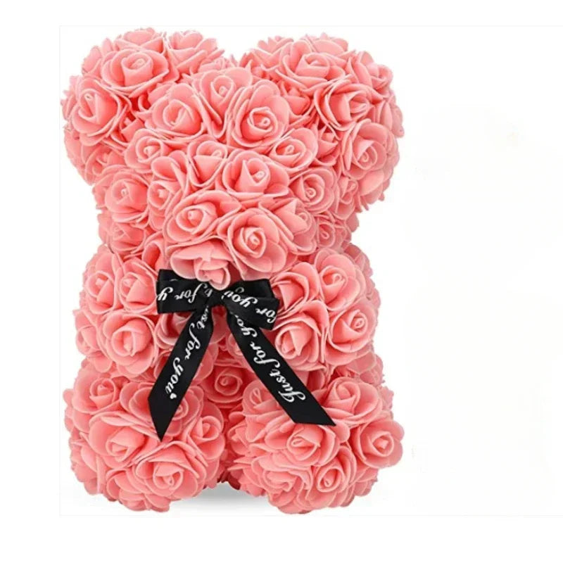 Artificial Eternal Rose Teddy Bear – Handmade Foam Flower Bear