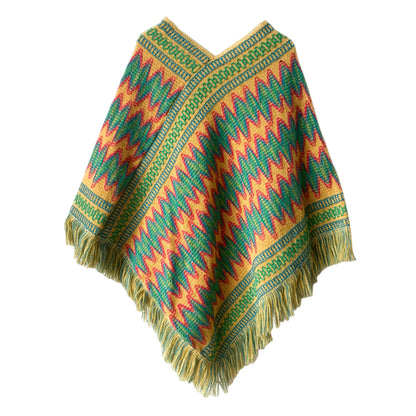 Poncho à pompons tricoté en coton, châle de voyage chaud