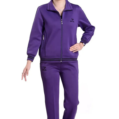 Women's Embroidered Zipper Autumn Winter Knitted Two Piece Set
