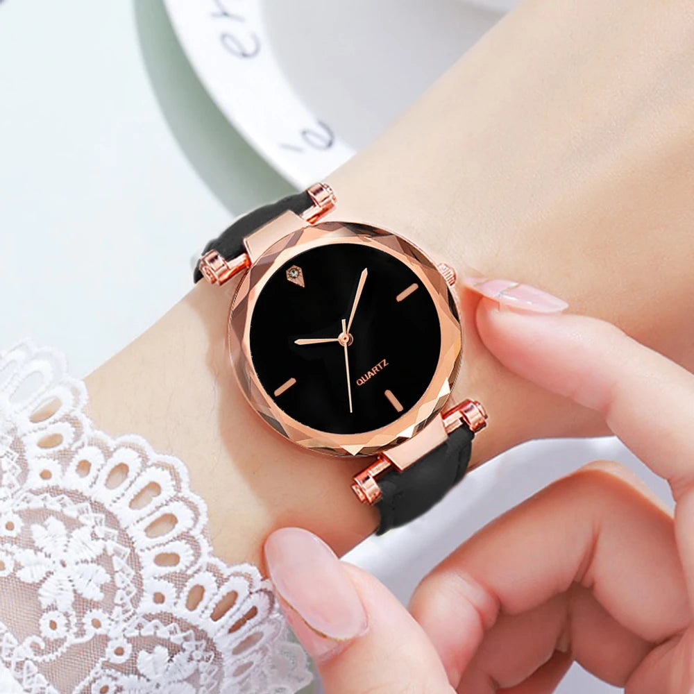 Women's Watch Set PU Leather Strap & Alloy Bracelet