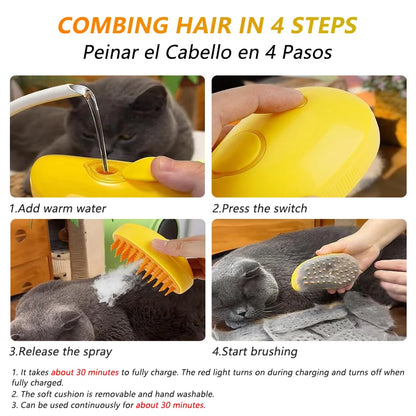 Pet's Electric Spray Steamy Brush 3-in-1