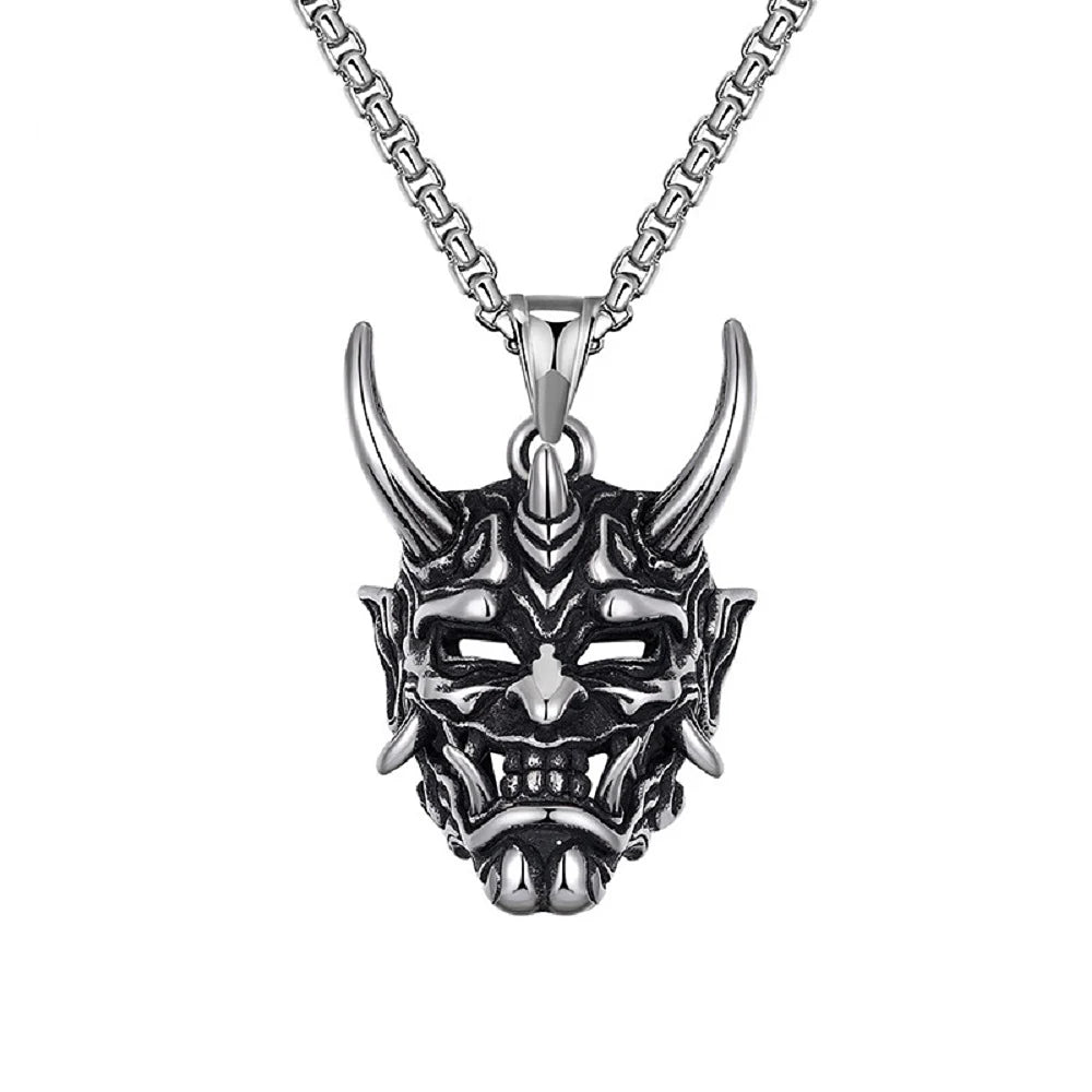 Gothic Retro Stainless Steel Ghost Mask Pendant Necklace