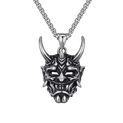 Gothic Retro Stainless Steel Ghost Mask Pendant Necklace