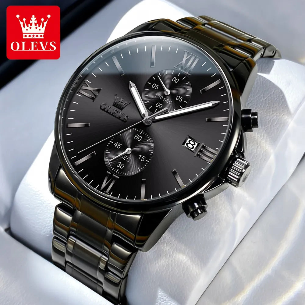 Men's Quartz Watch - Black Stainless steel Date Luminous Waterproof  Watch