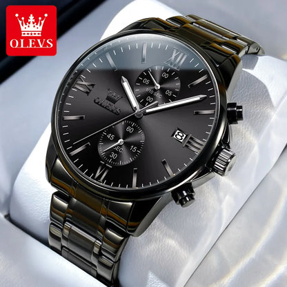 Men's Quartz Watch - Black Stainless steel Date Luminous Waterproof  Watch