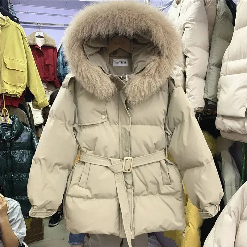 Langer Damenparka – Dicker Samt-Wintermantel