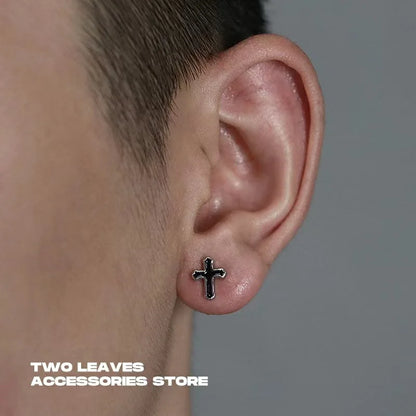 Boucles d'oreilles minimalistes en acier titane pour hommes - Goujons ronds noirs à goutte d'huile