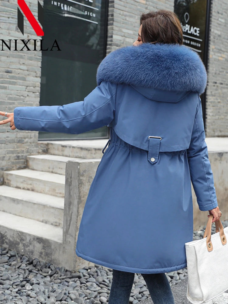 Warme Kapuzenjacke mit Wollfutter für Damen
