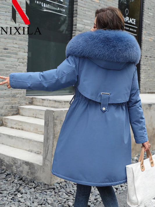 Women's Plush Cotton Wool Collar Parka Jacket