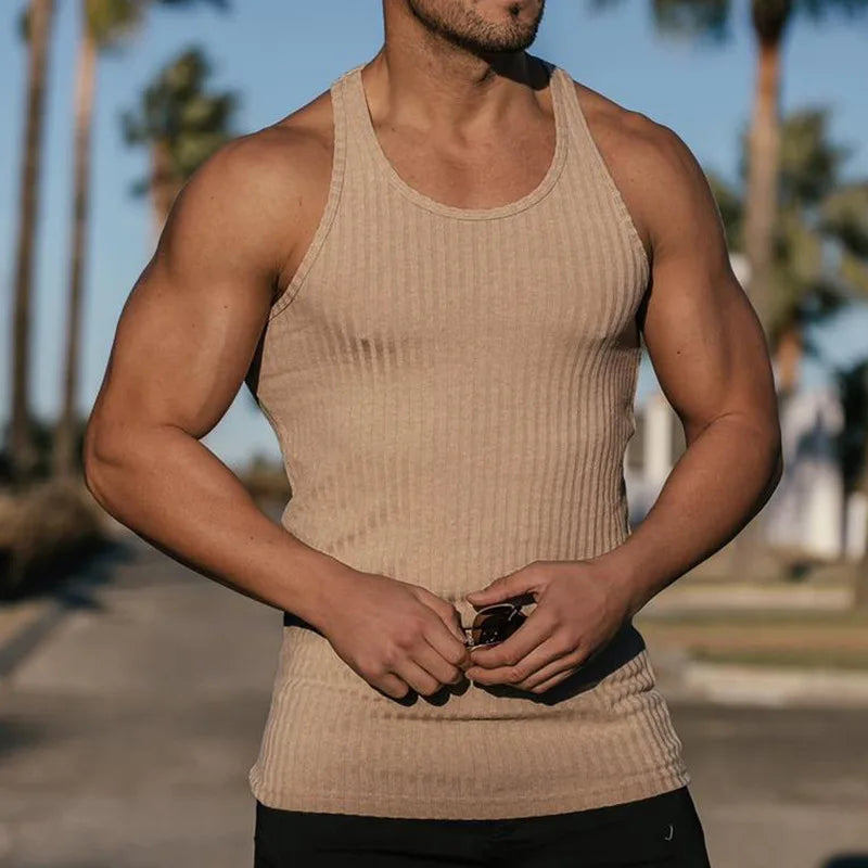 Gilet rayé tricoté sans manches de grande taille pour hommes