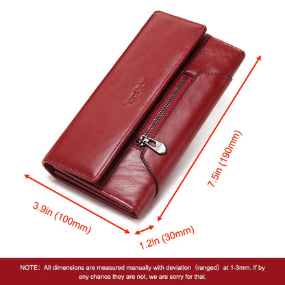 Genuine Leather Tri-fold Wallet for Women RFID Blocking Credit Card Holder