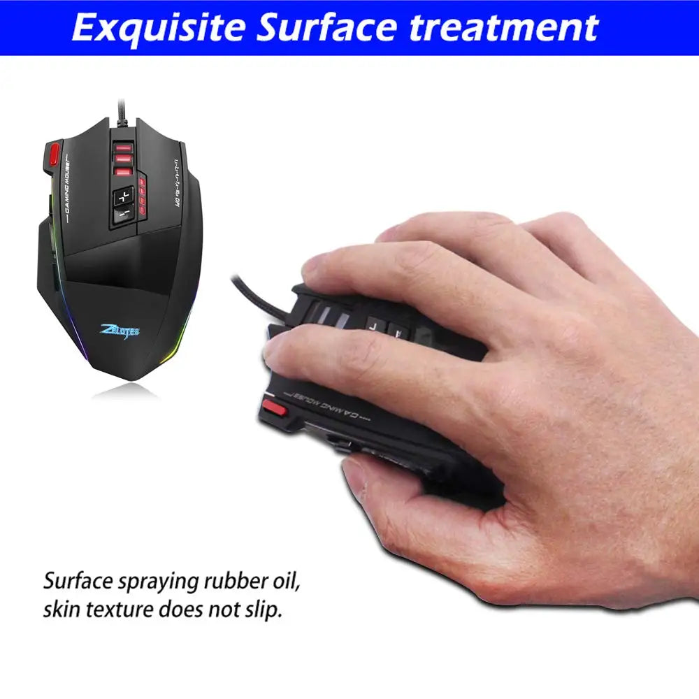 C13 Wired Gaming Mouse with 13 Programmable Buttons Adjustable DPI (1500–10000) RGB LED Optical Sensor USB Gaming Mouse