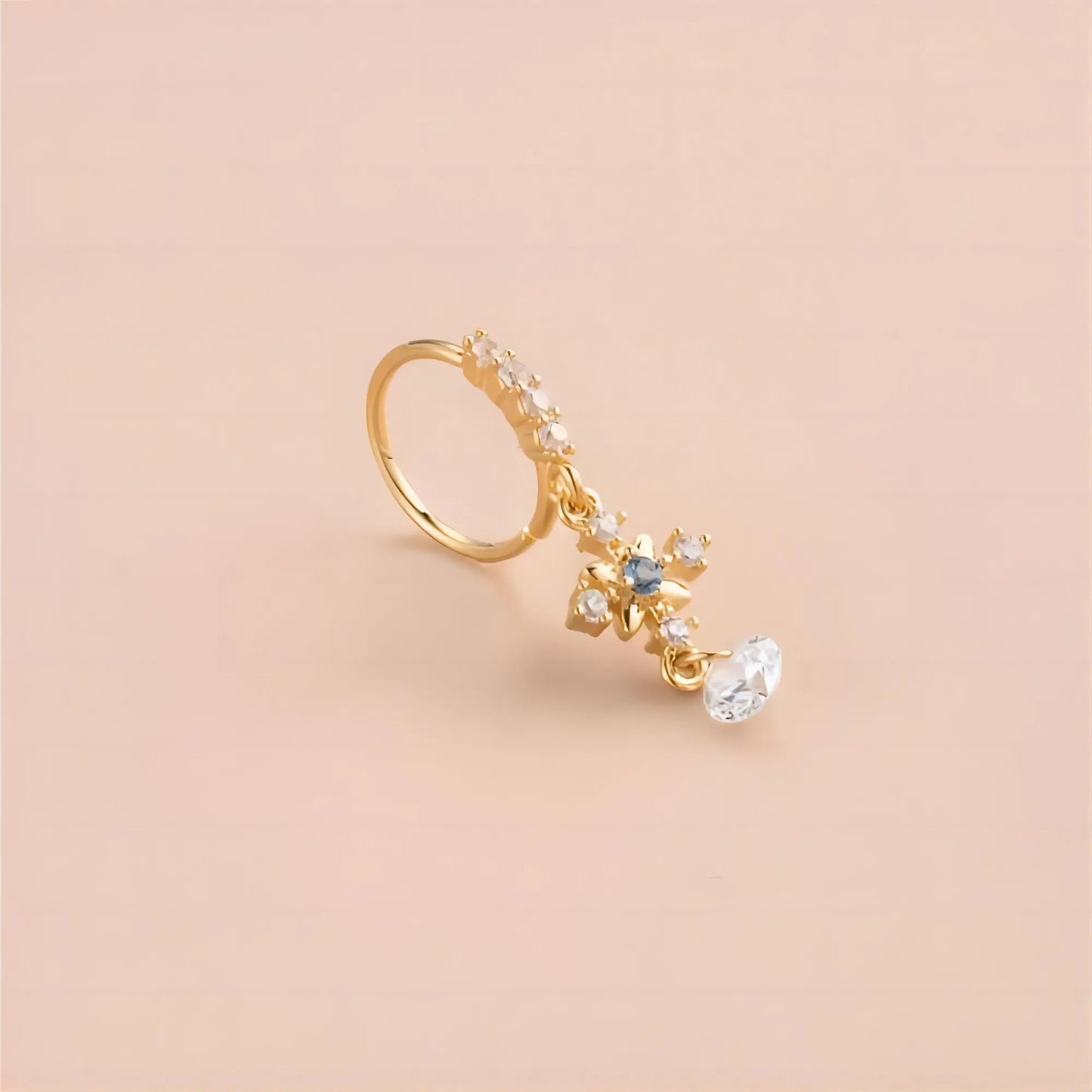 Elegant Blue Zirconia Cross Nose Ring for Women