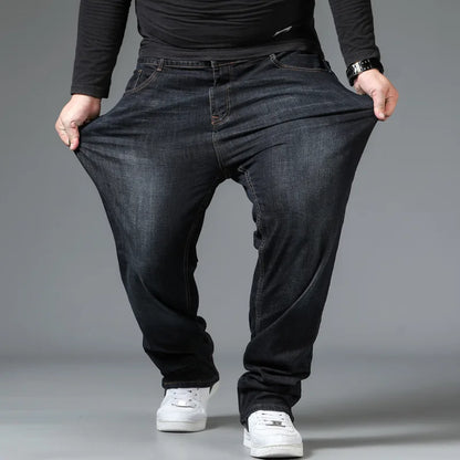 10XL lockerer schwarzer Jeansstoff für Herren – hohe Taille