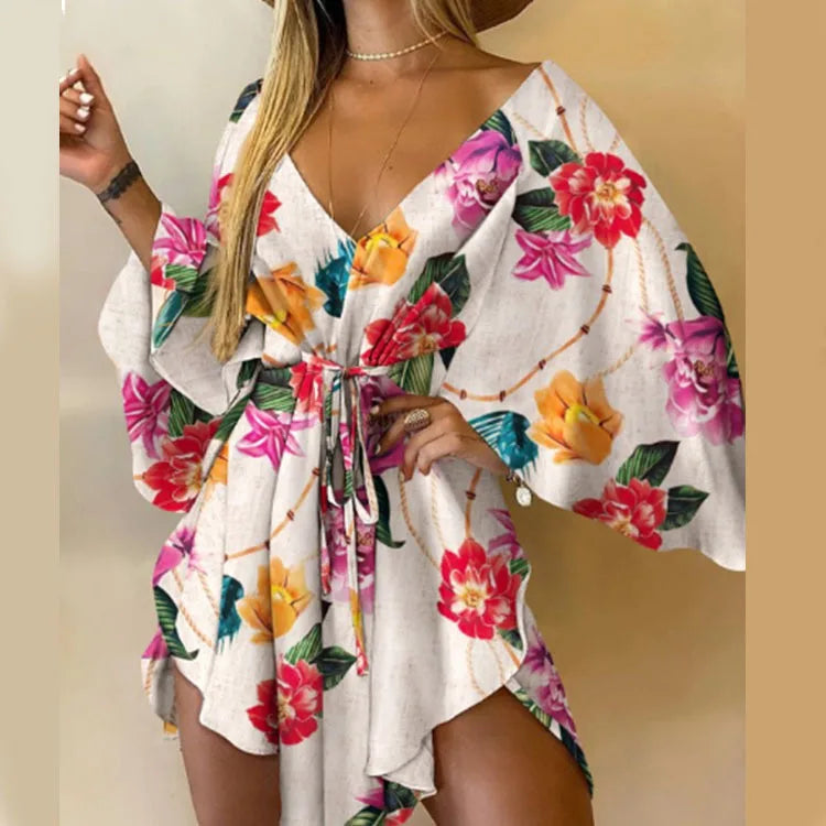 Boho Flower Batwing Sleeve Dress