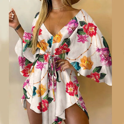 Boho Flower Batwing Sleeve Dress