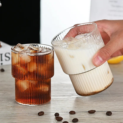 Transparent Stripe Glass Cups - Stackable Drinkware