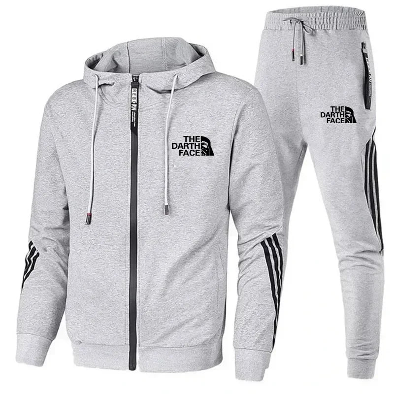 Mens Triple Slant Sport Zipper Hoodies Tracksuits Set