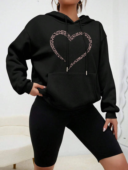 Women's Loose Heart Print Hip Hop Hoodie