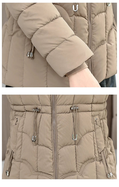 Parka d'hiver à capuche matelassée en coton pour femme