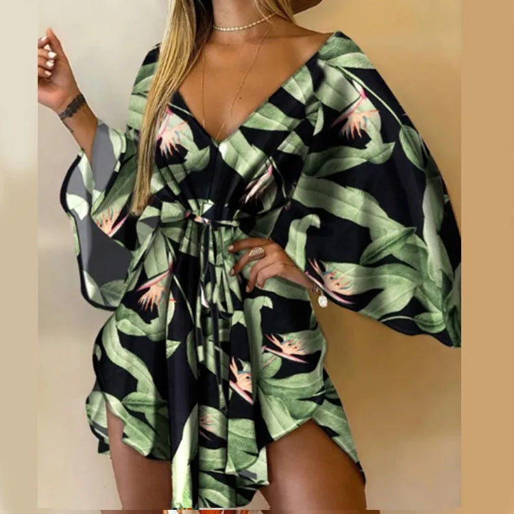 Boho Flower Batwing Sleeve Dress