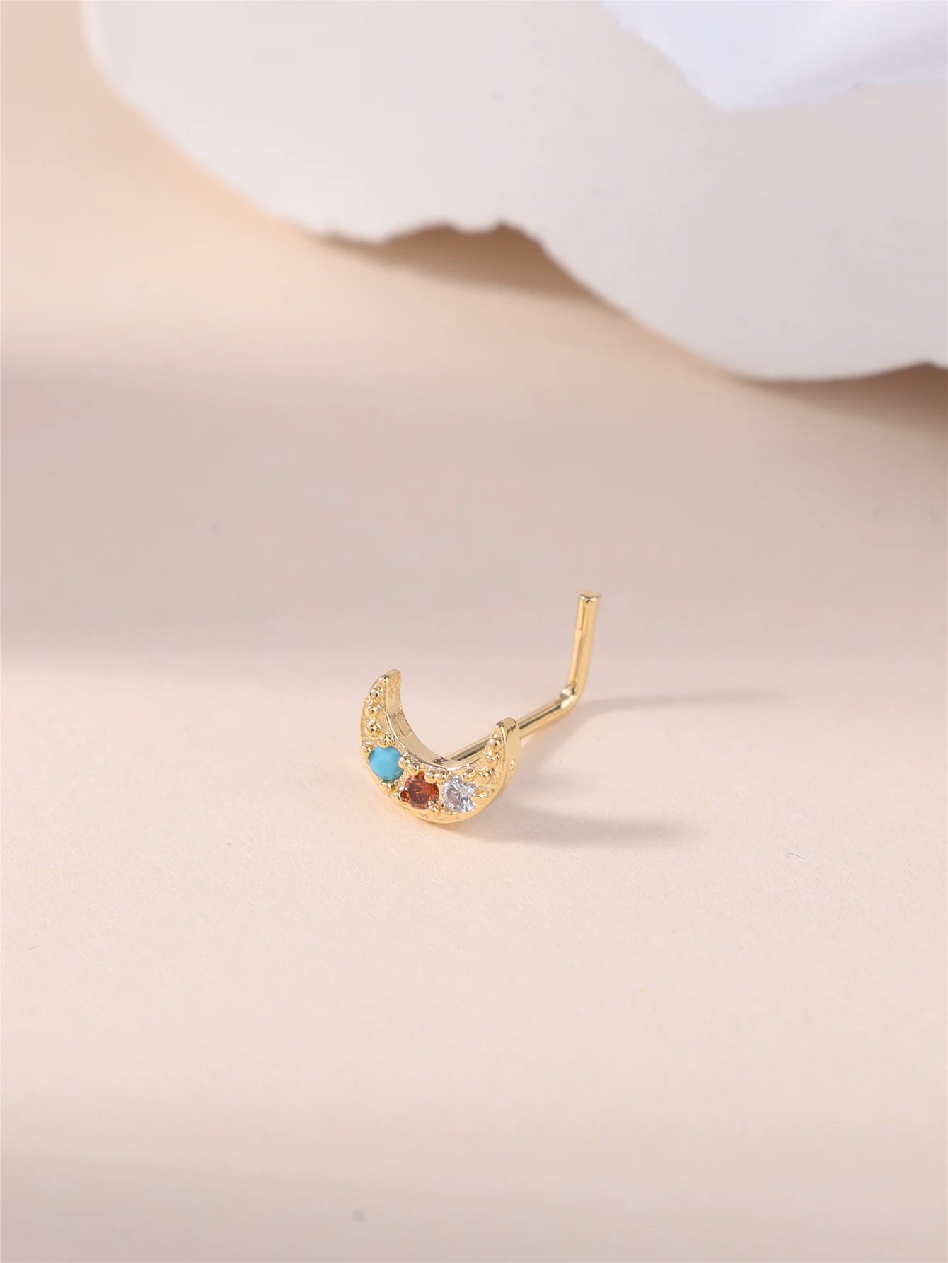 Crescent Moon L-Shaped Nose Stud with CZ