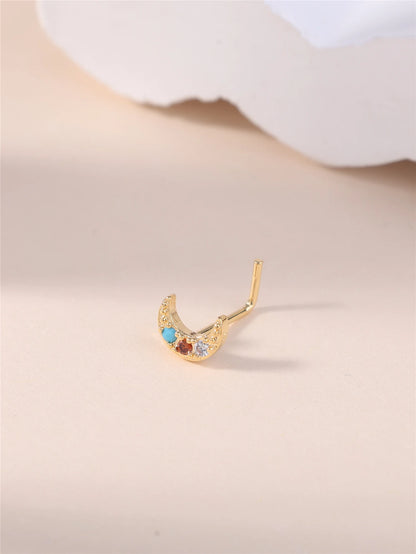 Crescent Moon L-Shaped Nose Stud with CZ