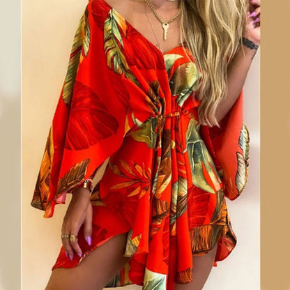Boho Flower Batwing Sleeve Dress