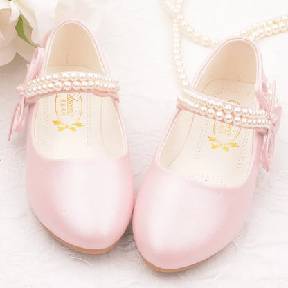 Floral Pearl Leather Flat Shoes