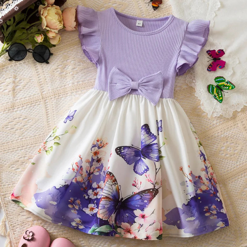 Blumenmädchen-Schmetterlings-Prinzessinnenkleid für Kinder – Partykleid aus Tüll mit Rüschenärmeln