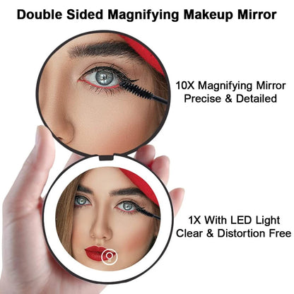 Mini miroir de maquillage pliable à LED avec grossissement 10X