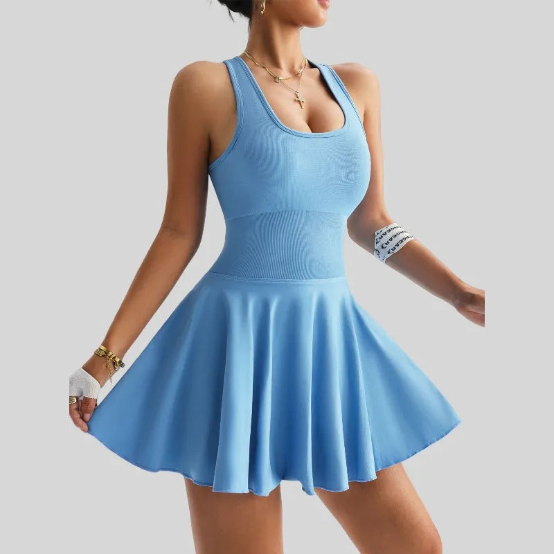 Women’s Athletic Tennis Skirt with Built-In Shorts & Pockets — Anti-Slip Sports Skort