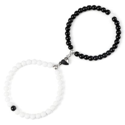 2er-Set magnetische Herzarmbänder für Paare – 6 mm große Distanzarmbänder aus natürlichen Malachit- und Tigeraugenperlen