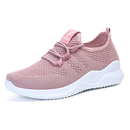 Flache, atmungsaktive Damen-Sportschuhe mit Schnürung und weicher Sohle aus Mesh