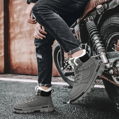 Men Cotton Shoes - Thick Sole Motorcycle Boots