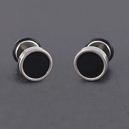 Men's Titanium Steel Round Black Oil Drip Stud Earrings