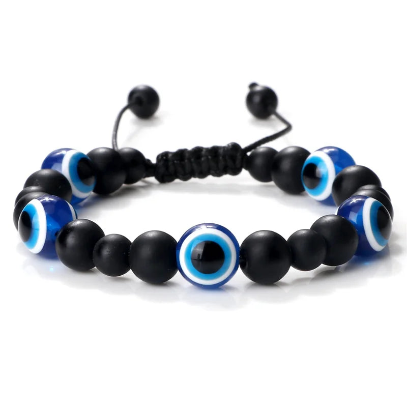 Unisex Black Matte Lava Bead Bracelet Blue Evil Eye Charm – Lucky Protection Bangle