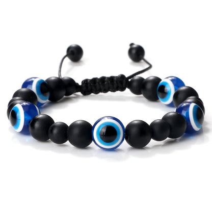 Unisex Black Matte Lava Bead Bracelet Blue Evil Eye Charm – Lucky Protection Bangle