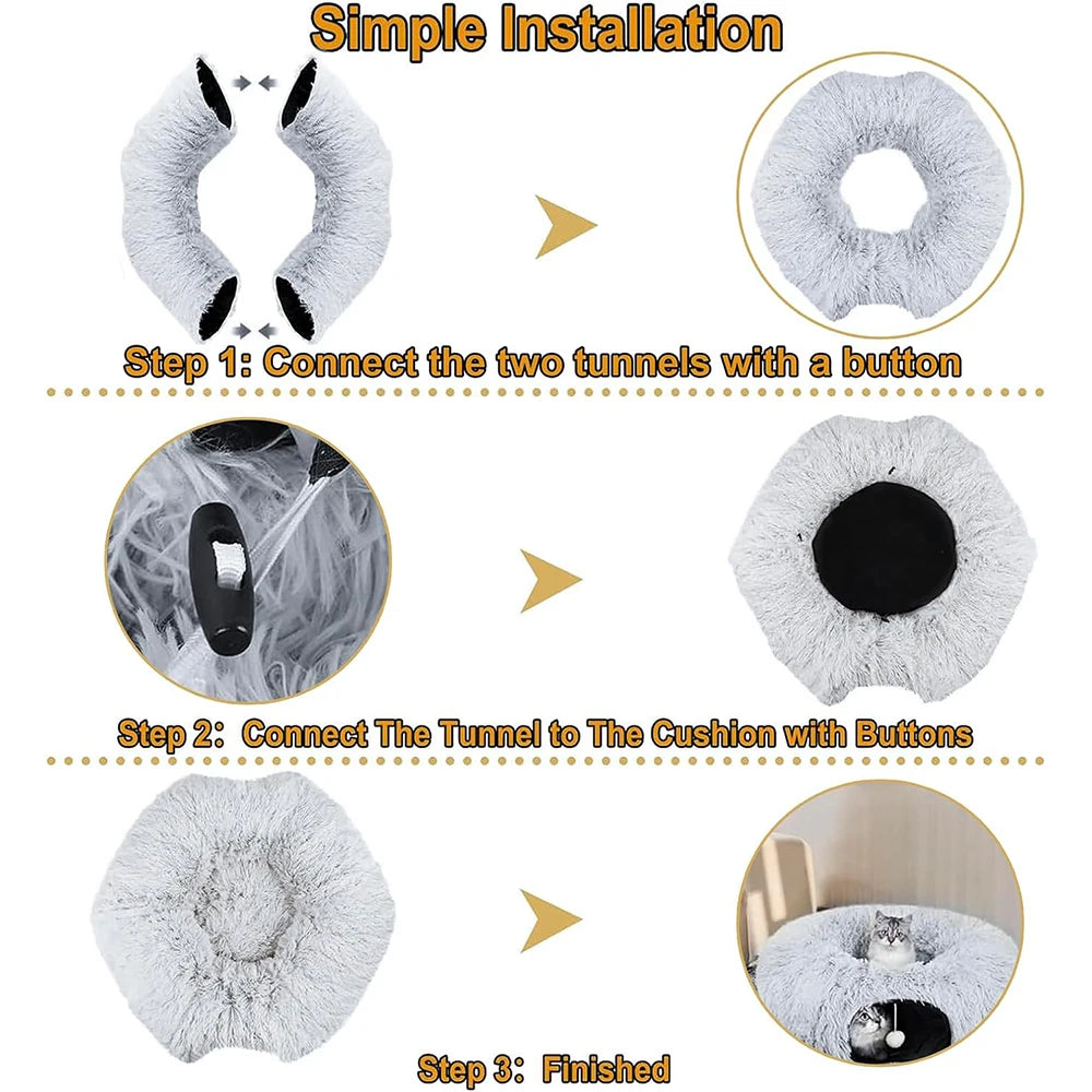 Multifunktionales Plüsch-Donut-Tunnel-Katzenbett 