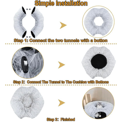 Multifunktionales Plüsch-Donut-Tunnel-Katzenbett 