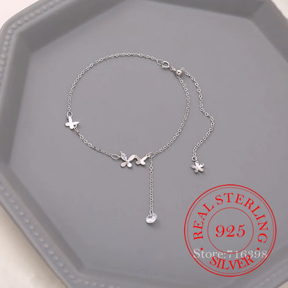Silberfarbenes Schmetterlings-Zirkon-Quasten-Fußkettchen für Frauen