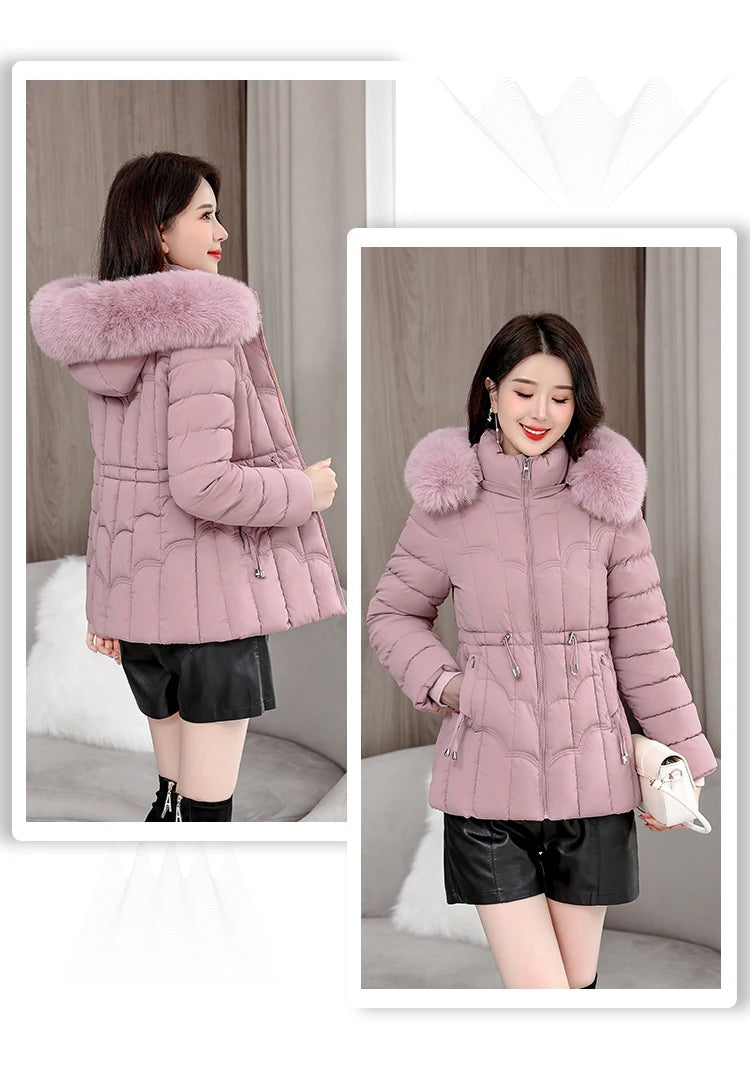 Parka d'hiver à capuche matelassée en coton pour femme