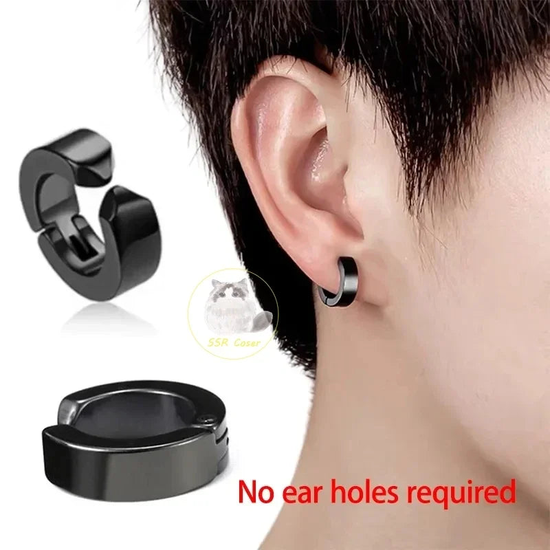 Anime Chainsaw Man Hirofumi Cosplay Black Ear Clip Earrings