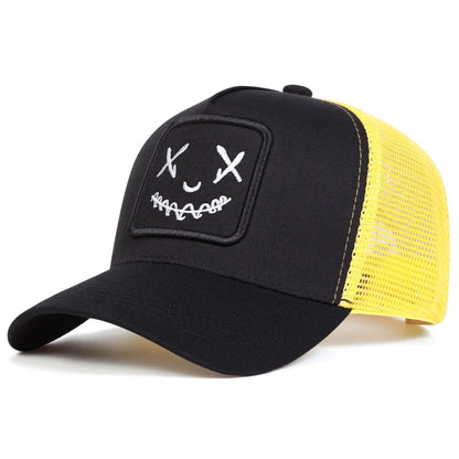 Smile Face Embroidered Mesh Hip Hop Cap